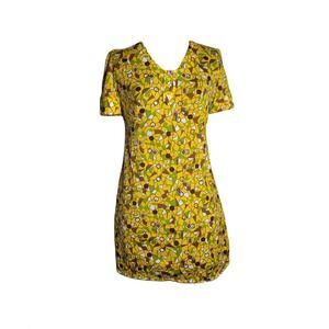 Vintage 60s 70s Yellow Green Brown Mini Dress‎ Mod Gogo Twiggy Size Small